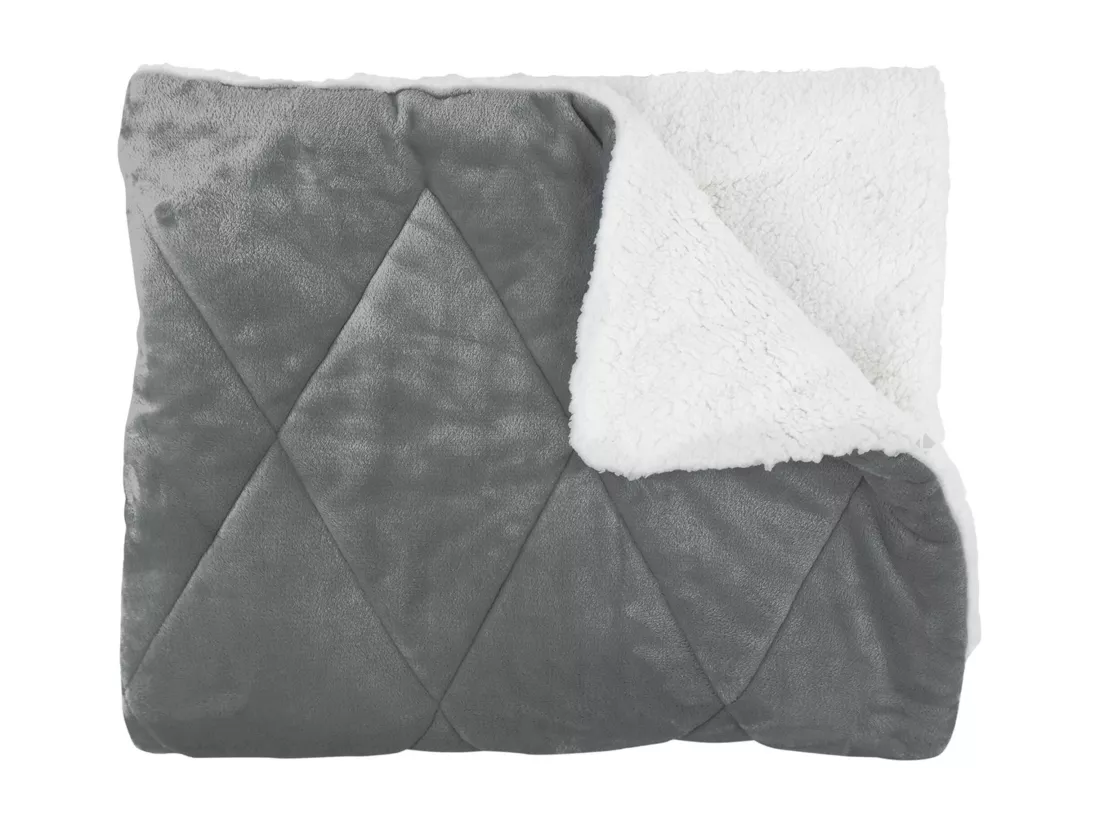 Couvre lit flanelle et sherpa 220x240 cm collection BERGEN gris