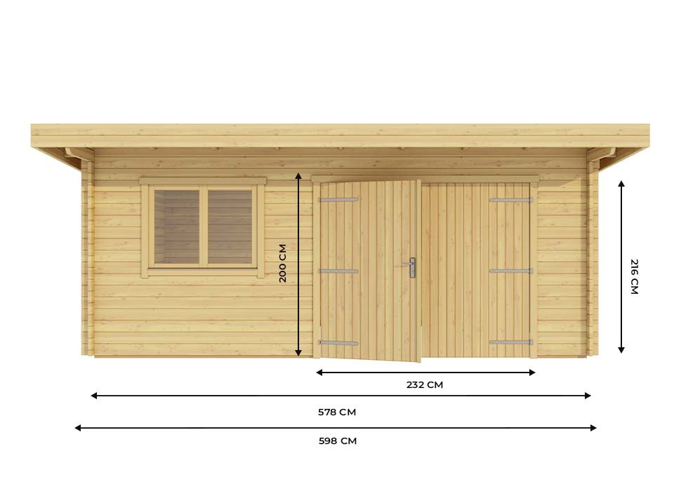Hangar bois 22m² - epaisseur des murs : 44mm - espace atelier/ bricolage - bois naturel de qualité - double vitrage