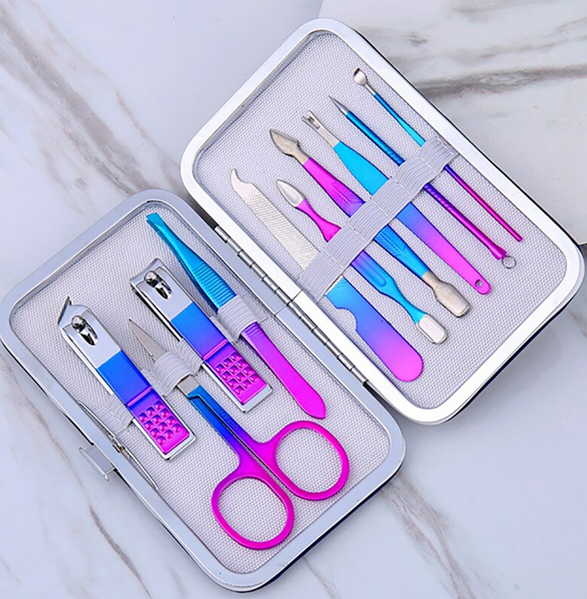 TPFBeauty Maniküre- & Pediküre-Set 10-teilig aus Kunstleder - Schwarz