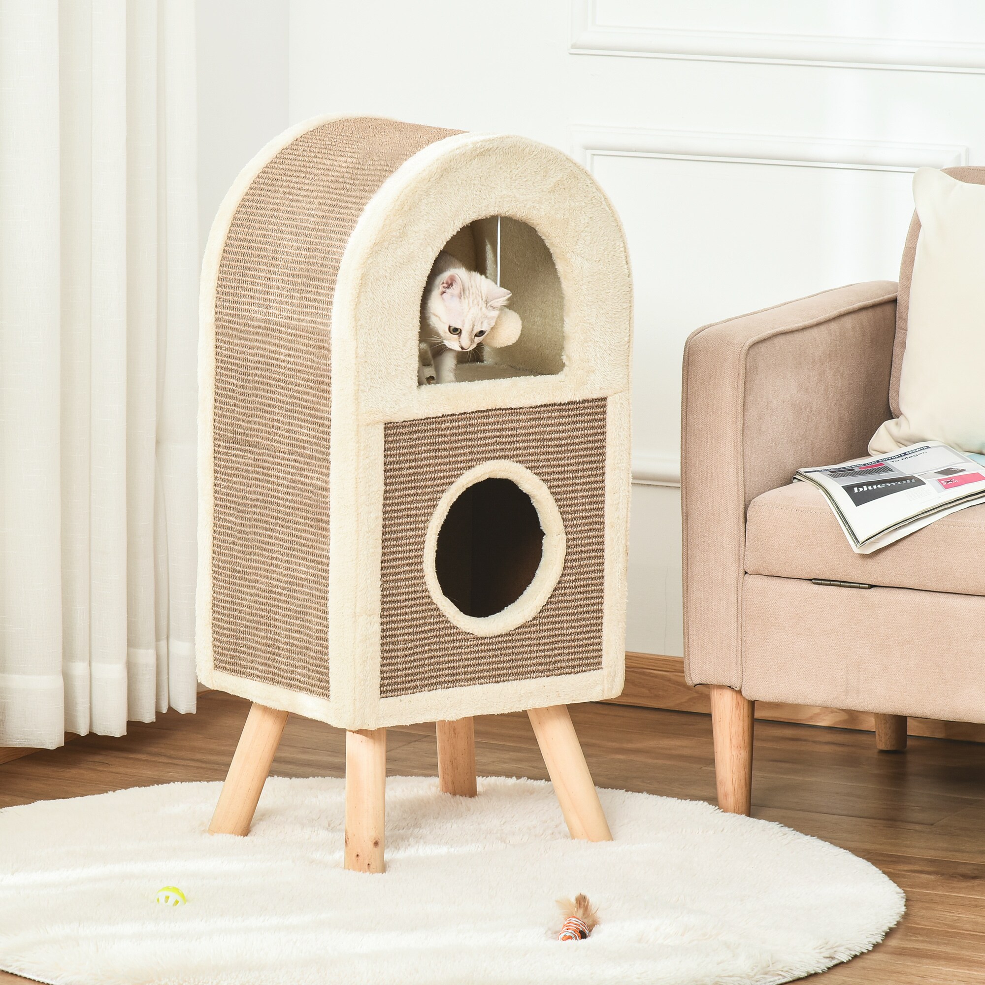 PawHut Kratzbaum mit mehreren Ebenen braun 40L x 34B x 91H cm