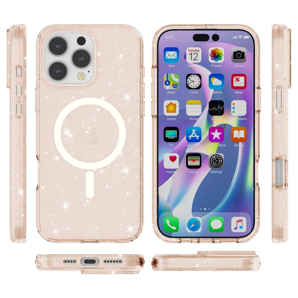iPhone 16 Pro MagSafe Hybrid Hardcase Schutzhülle im Glitzer Design - Gold / Transparent