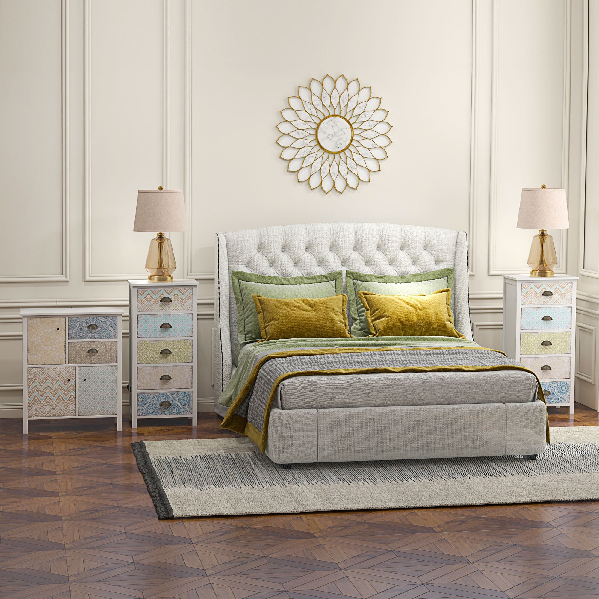 HOMCOM Kommode mit 2 Schubladen weiß 34T x 68B x 80H cm