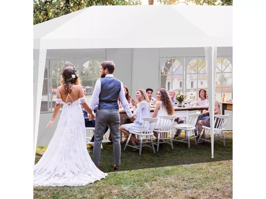 Tonnelle de Jardin Extérieur/Barnum 3x9m-27㎡ Tente de Réception avec 5 Parois Amovibles Piquets de Terre et Fenêtre sur Côté