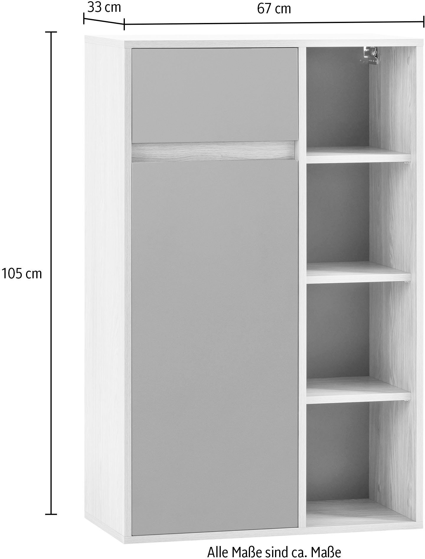 Schildmeyer Midischrank »Mali, Breite 66 cm« Holzdekor mit fühlbarer Struktur, Grifflose Türöffnung