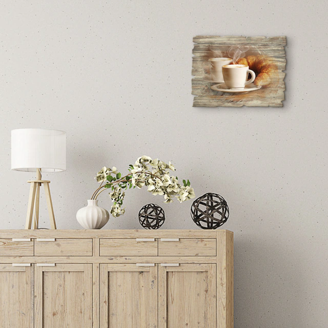 Artland Holzbild »Dampfender Cappuccino und Croissant« Getränke 1 Stk. tlg.