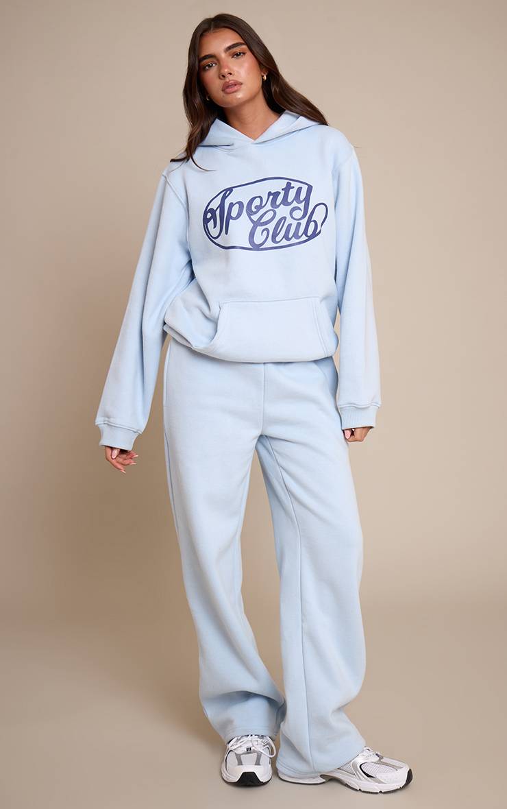 Bleu Clair Pantalon De Jogging Droit En Molleton De Coton Sports Club