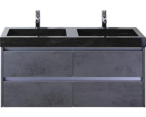 Sanox Dante badkamermeubelset (B x H x D): 121 x 58 x 45,5 cm, frontkleur: beton antraciet, met wastafel in natuursteen zwart
