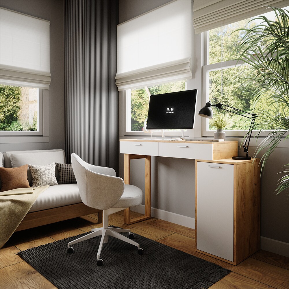 Vicco Schreibtisch Regina Eiche Weiß 130 x 40 cm mit 2 Schubladen