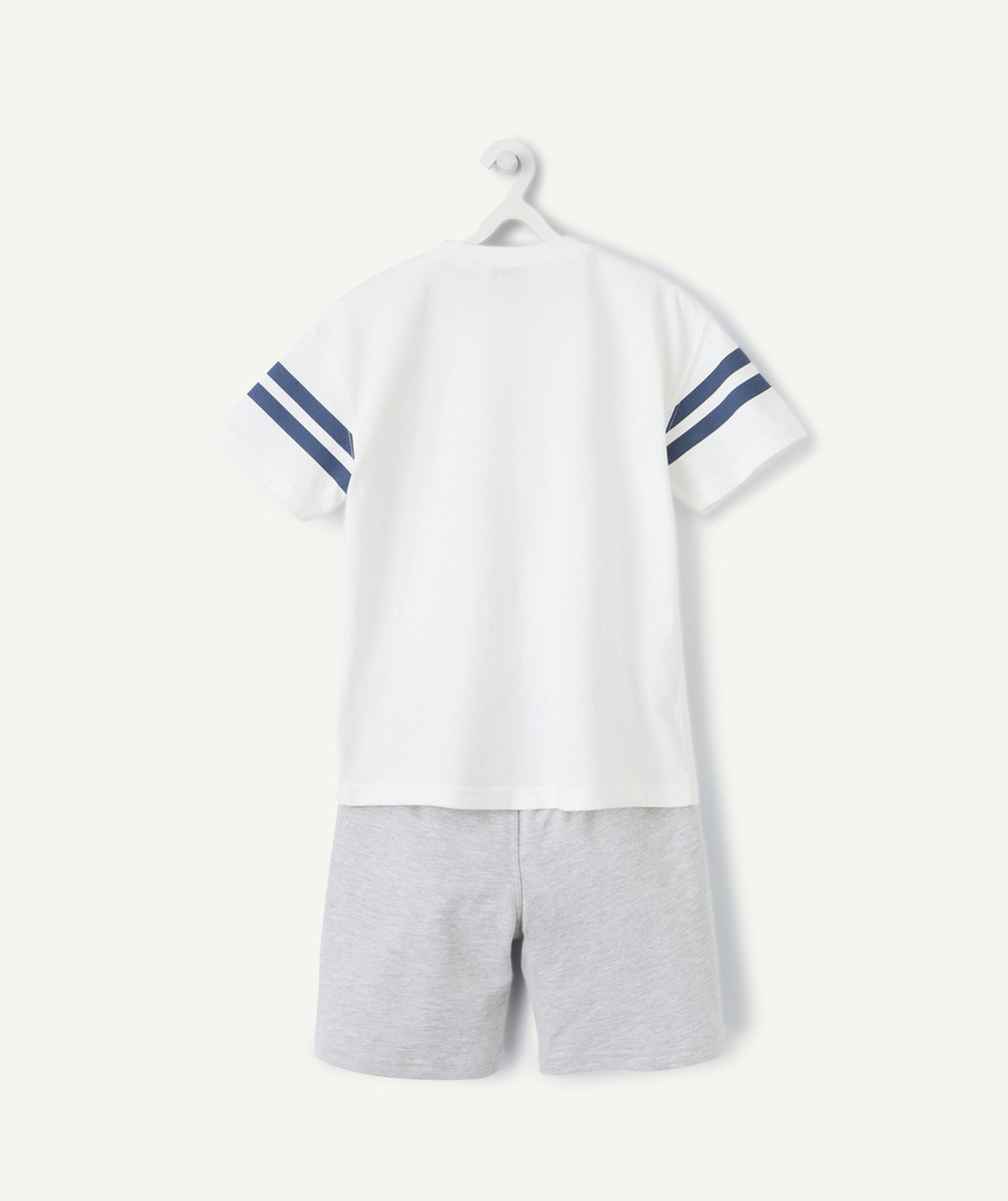 pyjama manches courtes garçon en coton bio blanc et gris avec messages