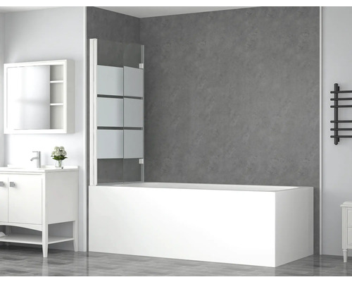 form&style 2-delige badwand CABIA 1120 x 1400 mm, glasdecor met horizontale strepen, profielkleur wit