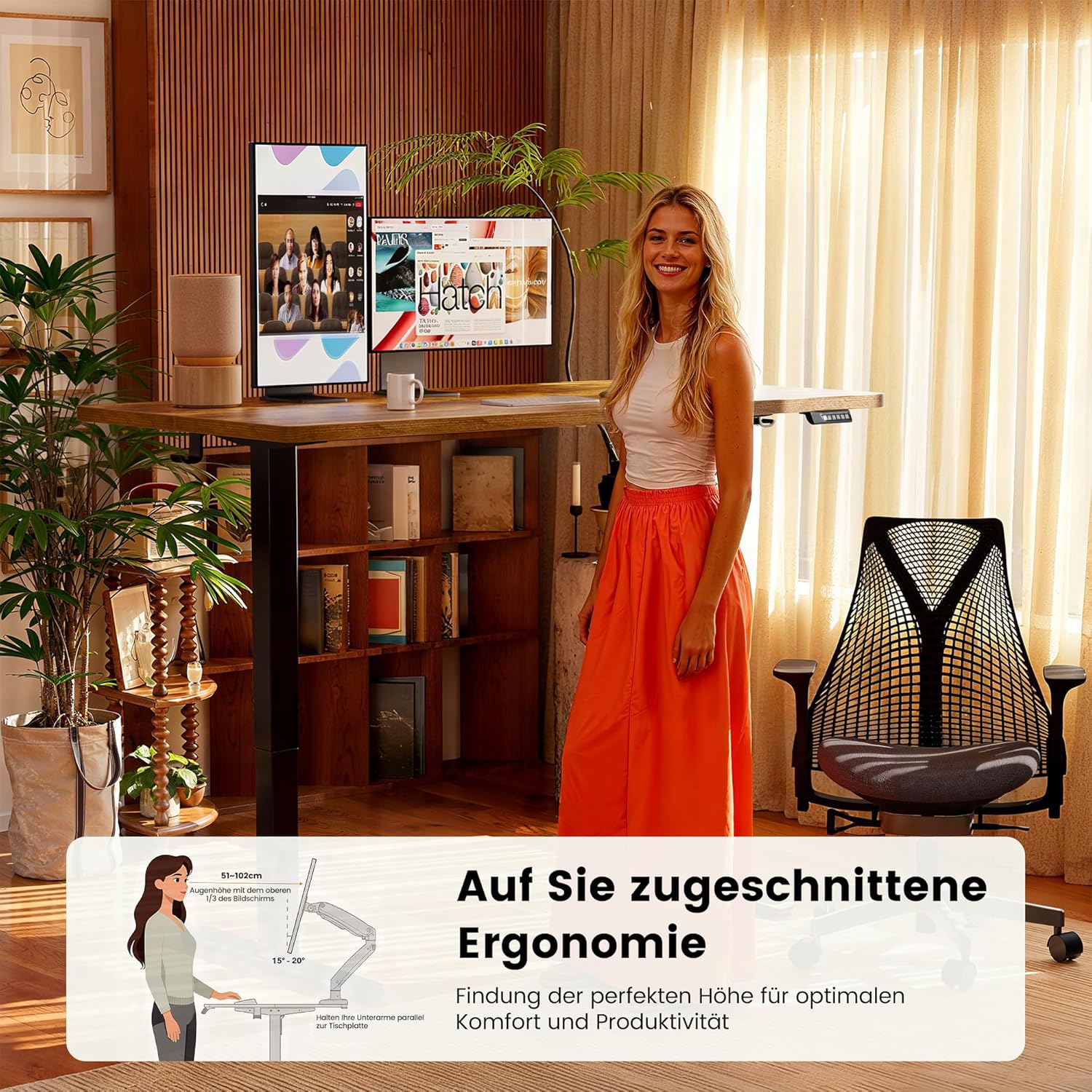 ErGear Elektrisch Höhenverstellbarer Schreibtisch 160 x 80 cm, Schreibtisch Höhenverstellbar mit 4-Gedächtnis-Smart-Pult für Home-Office mit Verbindungsplatte