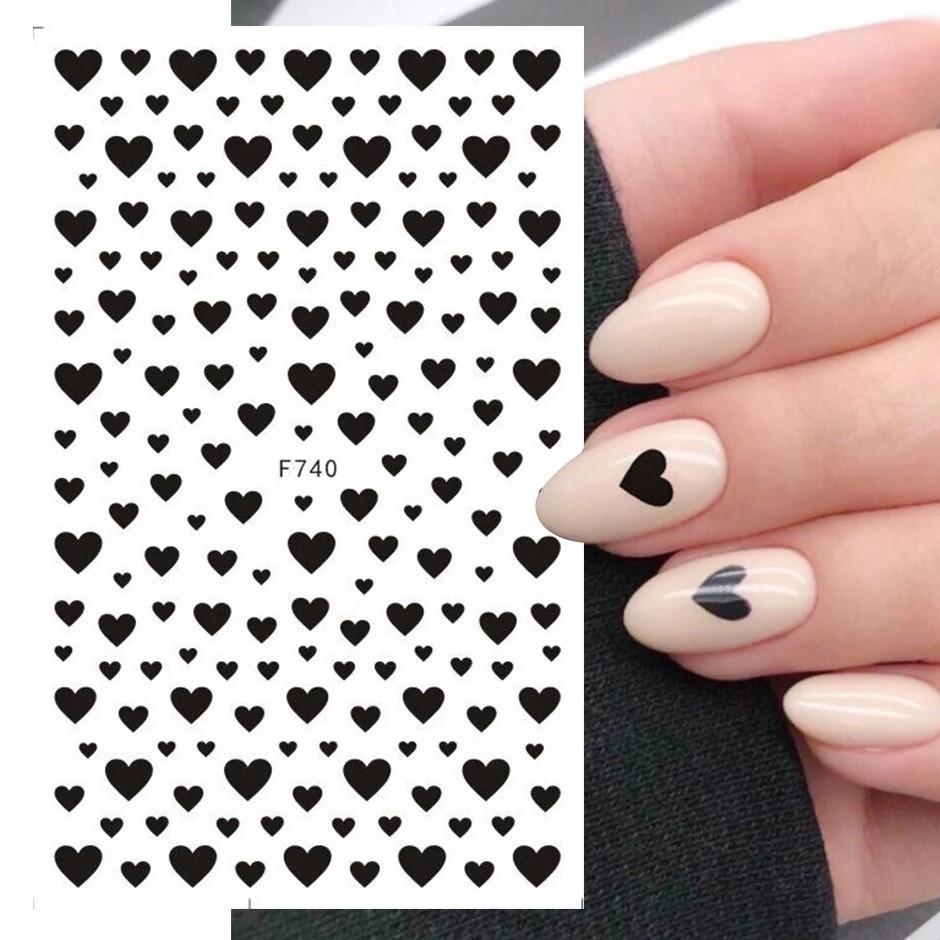 (180-tlg. Set) Nagel Sticker Nail Art Tattoo Selbstklebende Herz Aufkleber - Schwarz