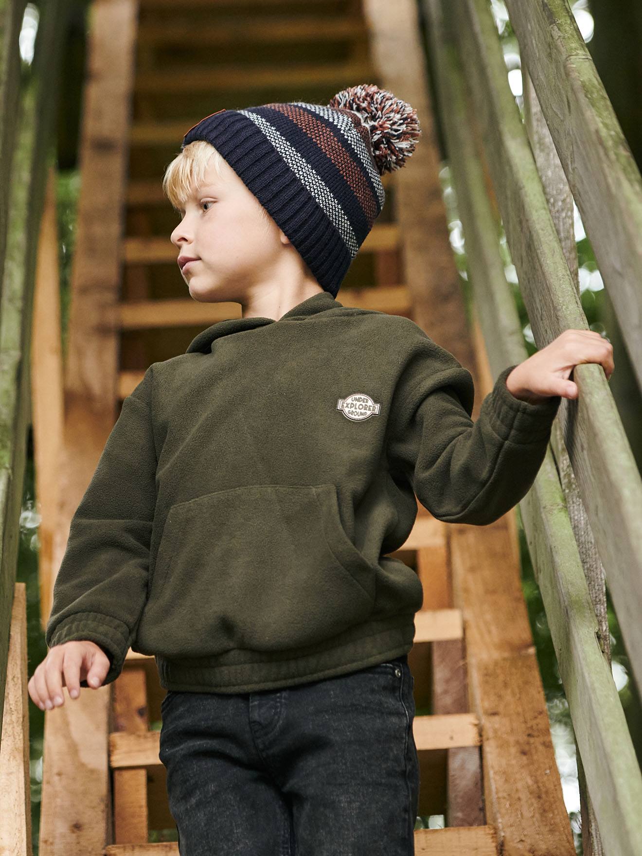 Moletom infantil de lã verde-médio liso com estampa
