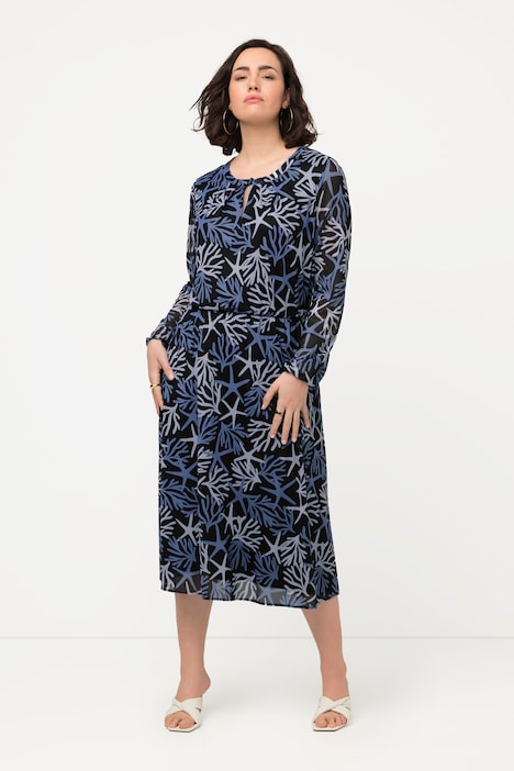 Meshkleid, Korallen, A-Linie, Rundhals, Langarm