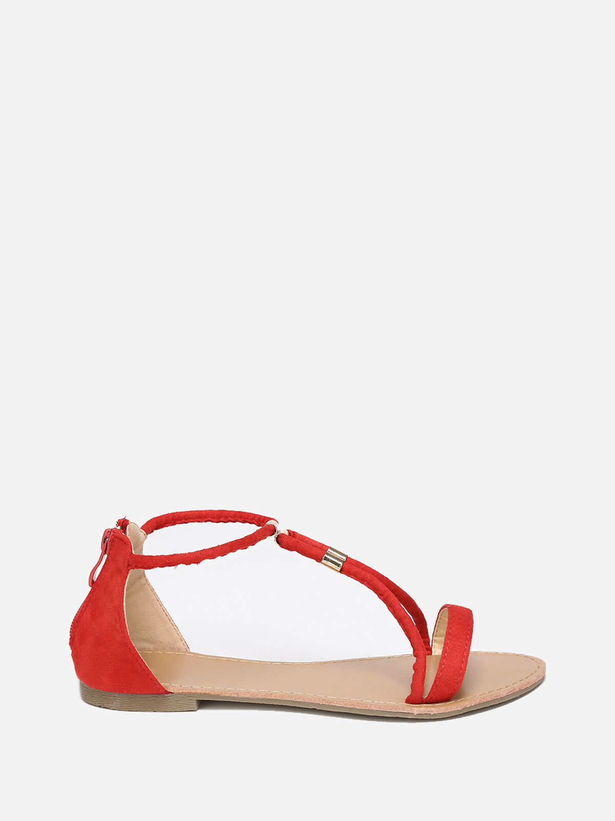 Sandales à brides détails métallisés- Rouge