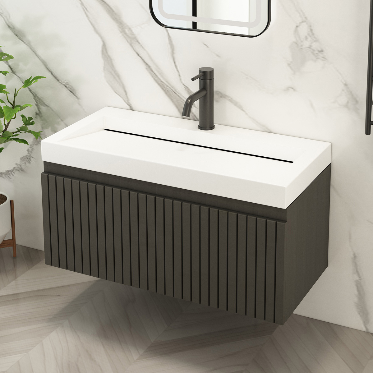 Fontana Houston zwart badkamermeubel 100cm ribbelfront 1 kraangat