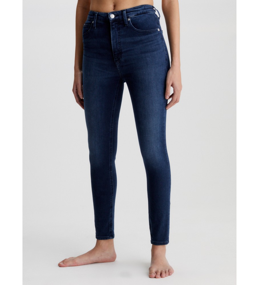 Calça jeans Calvin Klein de cintura alta, super skinny, corte reto, azul marinho