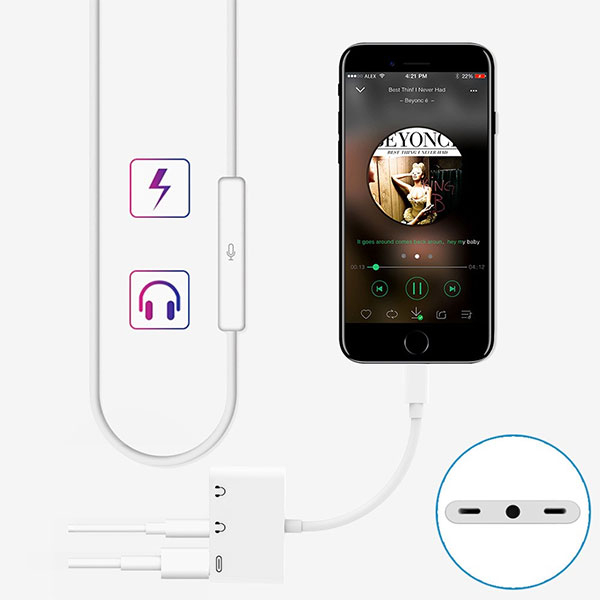 (11cm) Lightning auf Dual 3.5mm   Lightning Audio Musik Kopfhörer mit Lade Adapter Splitter - Weiss