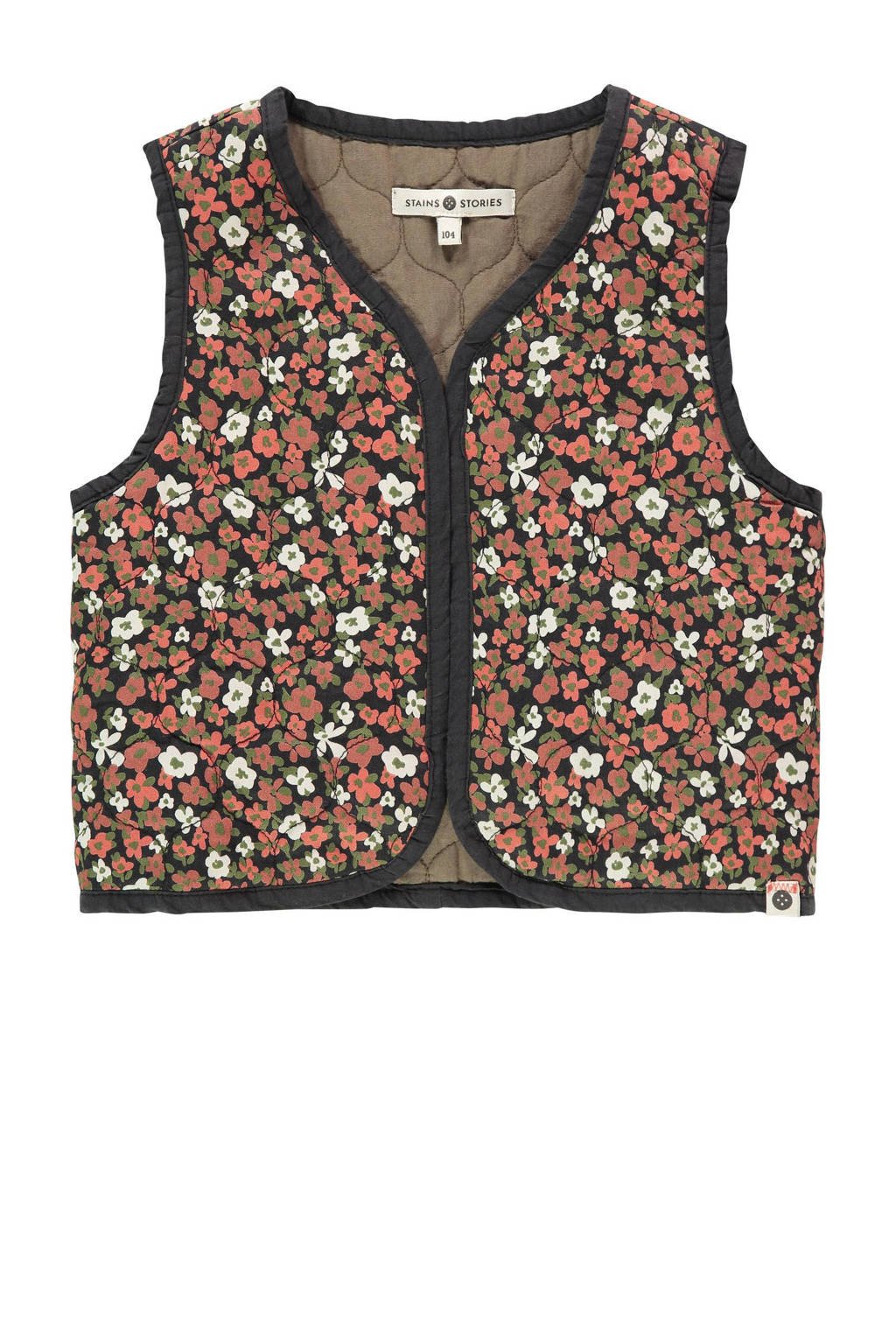 Stains&Stories gebloemd reversible gilet donkerrood/groen/wit