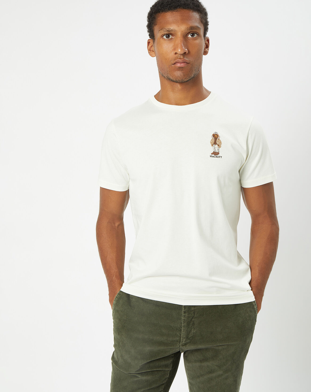 Hackett London T-Shirt uni Dog Chrismas écru
