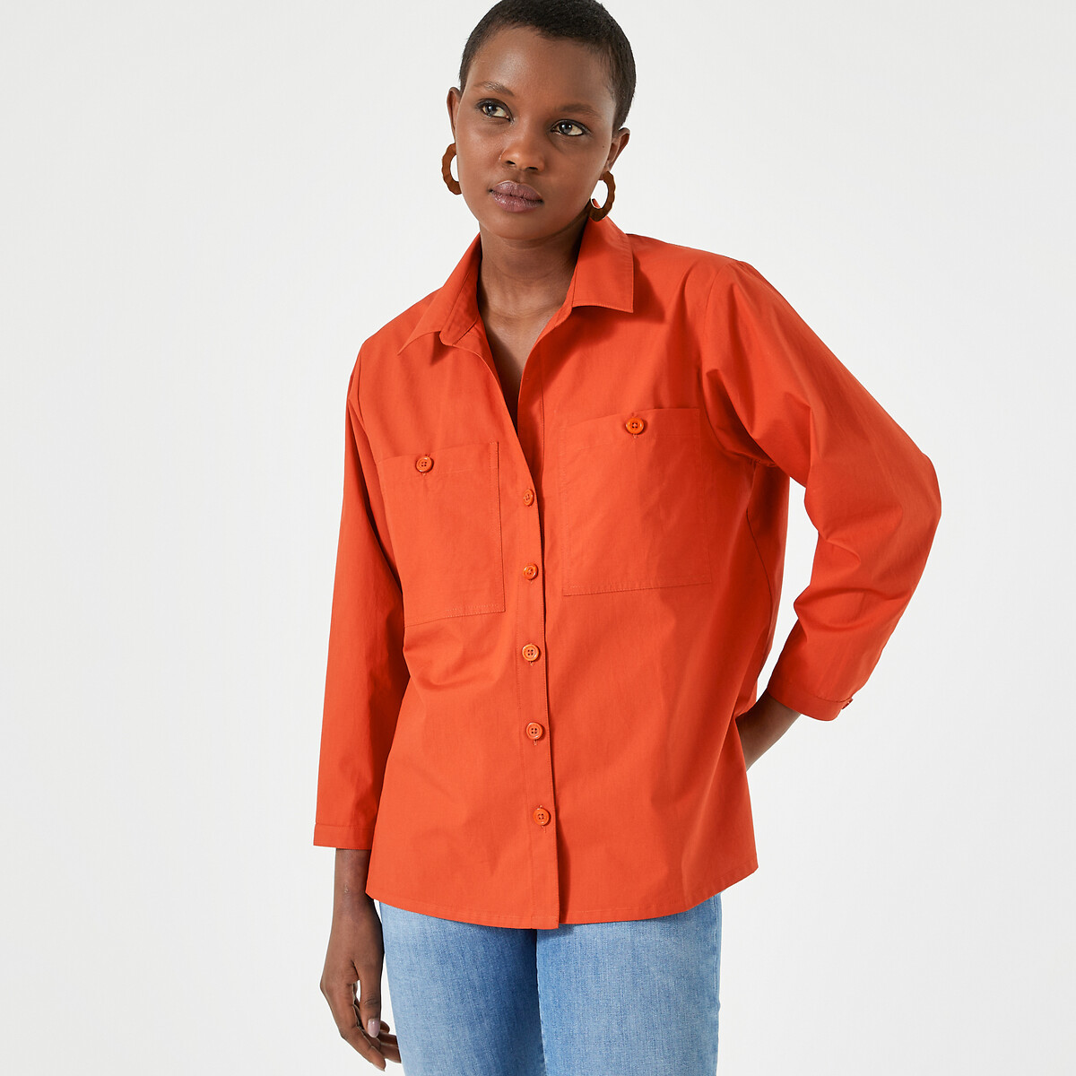 ANNE WEYBURN<br>Camisa em puro algodão, mangas 3/4