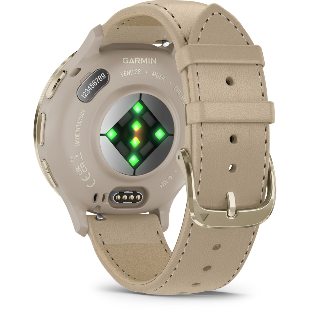 Garmin Venu 3S Smartwatch French Gray / Softgold mit Lederarmband