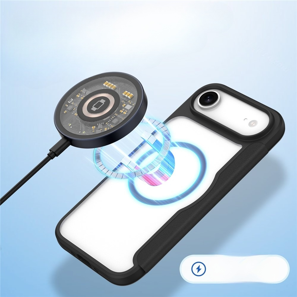 iPhone Air MagSafe Hybrid Leder Tasche   Kunststoff Rückseite (RFID Schutz) - Schwarz / Transparent