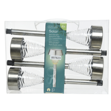 Solar LED tuinfakkels set van 4 stuks RVS 27,5cm hoog