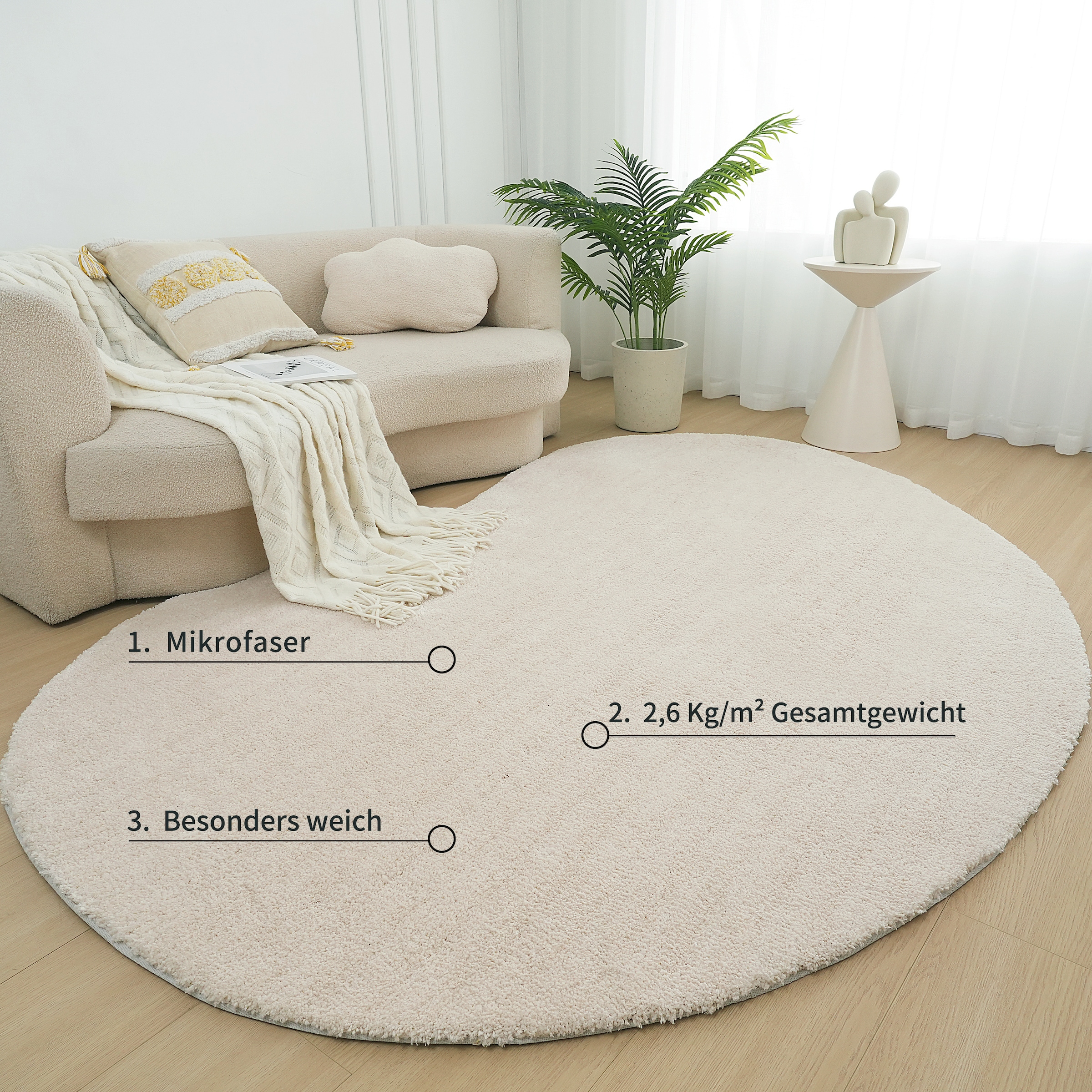 LeGer Home by Lena Gercke Hochflor-Teppich »Halrum, einfarbig, besondere Form, modern« organische Form, bean shape, kuschelig, Wohnzimmer, Schlafzimmer