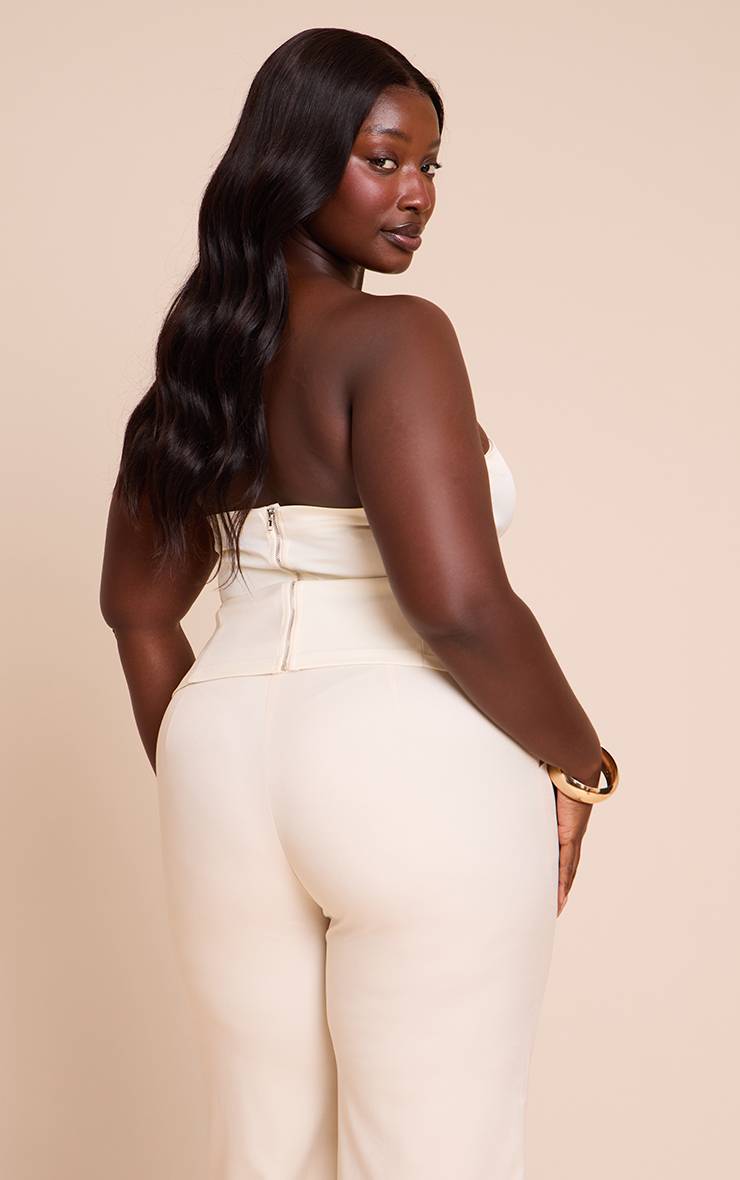 Crème Top Bandeau Grande Taille Tissé Avec Ceinture Et Détails Contrastés