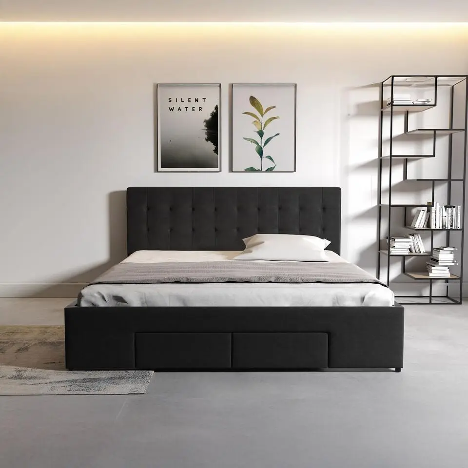 Meubella - Tweepersoonsbed Milo - Zwart - 180x200 cm