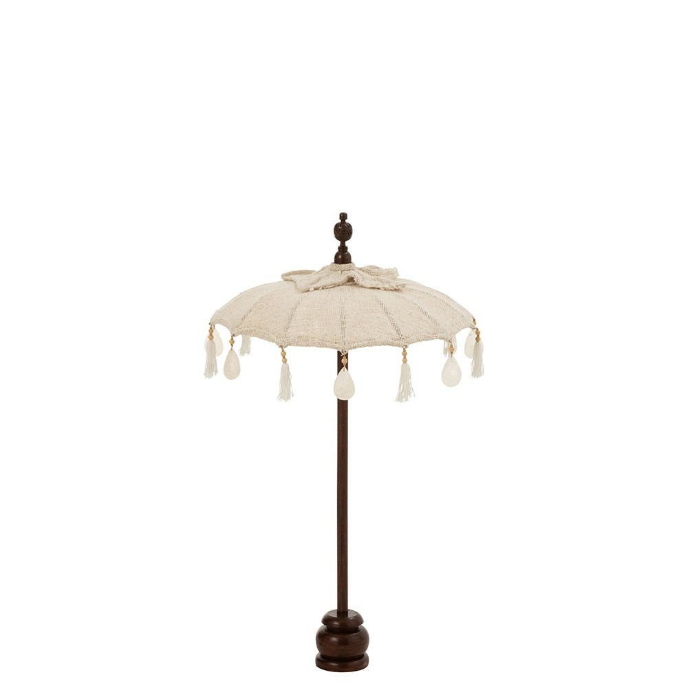 Parasol + pied floches/coquillages beige bois marron fonce s