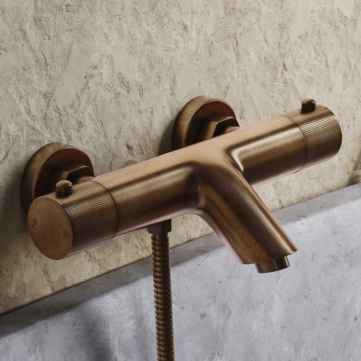 Saniclear Antique Stripes thermostatische opbouw badkraan met handdouche verouderd messing