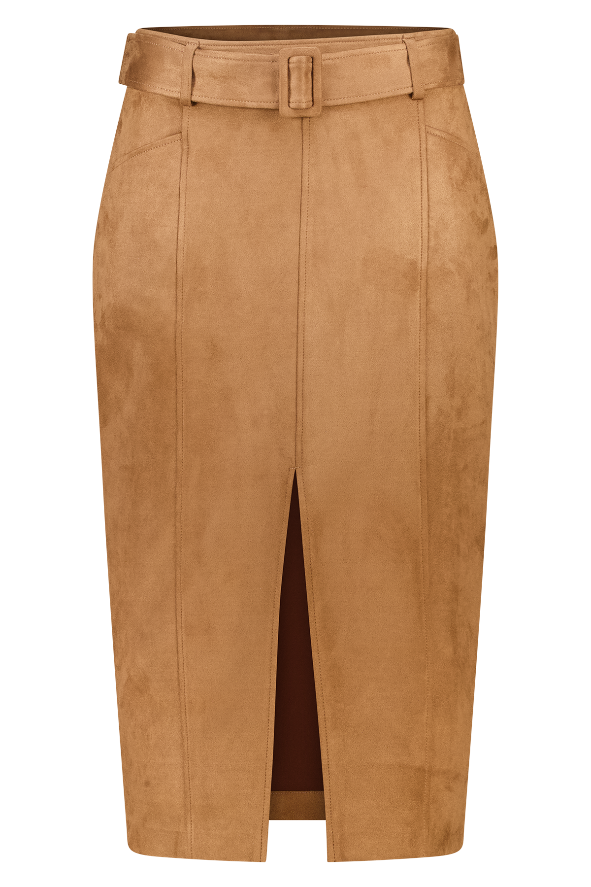 Midi rok in suède look met riempje Cognac