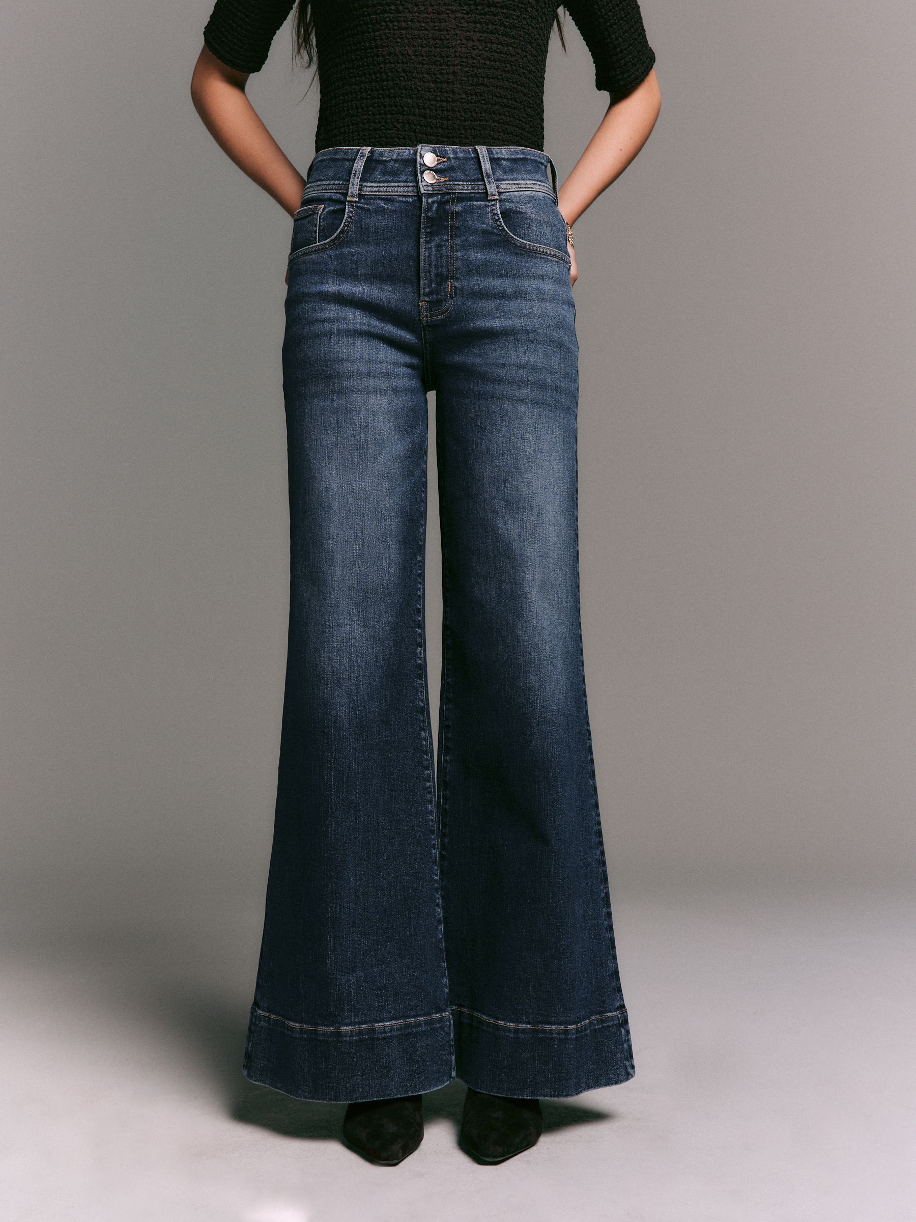 Donkerblauw - High Rise stretchy Jeans met wijde pijpen