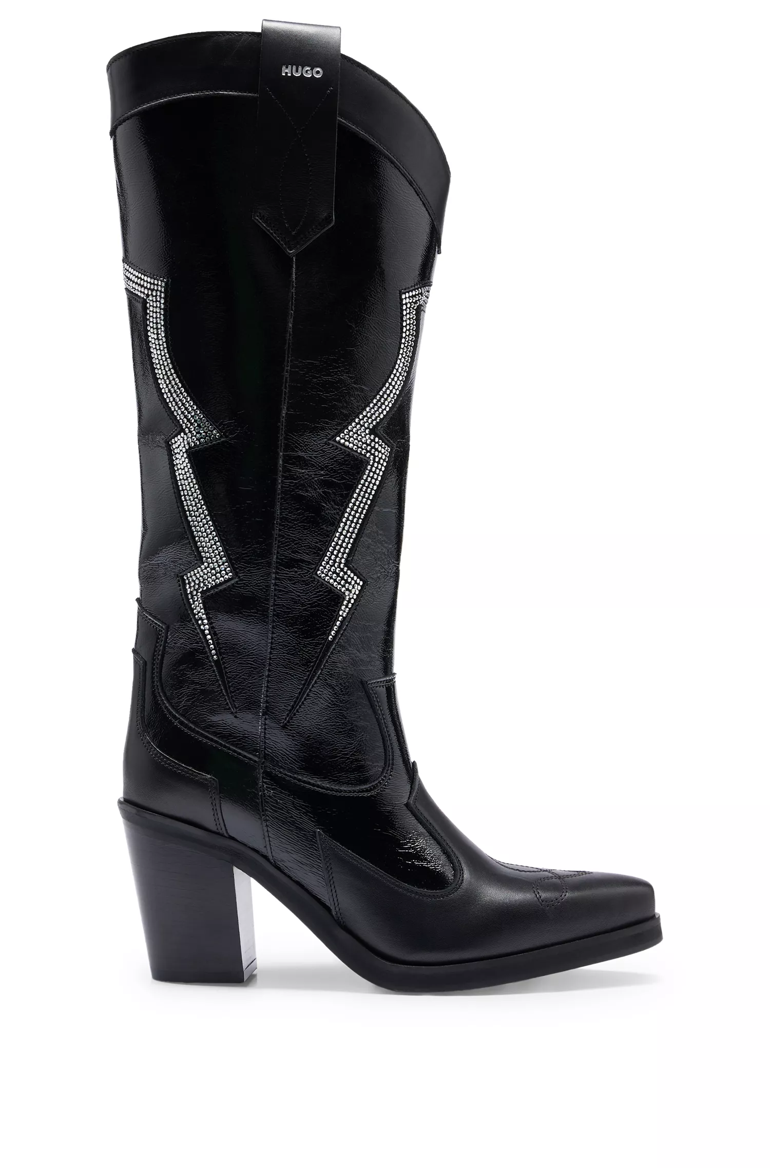 Botas HUGO Red-Cowboy em couro napa com detalhes em cristal.