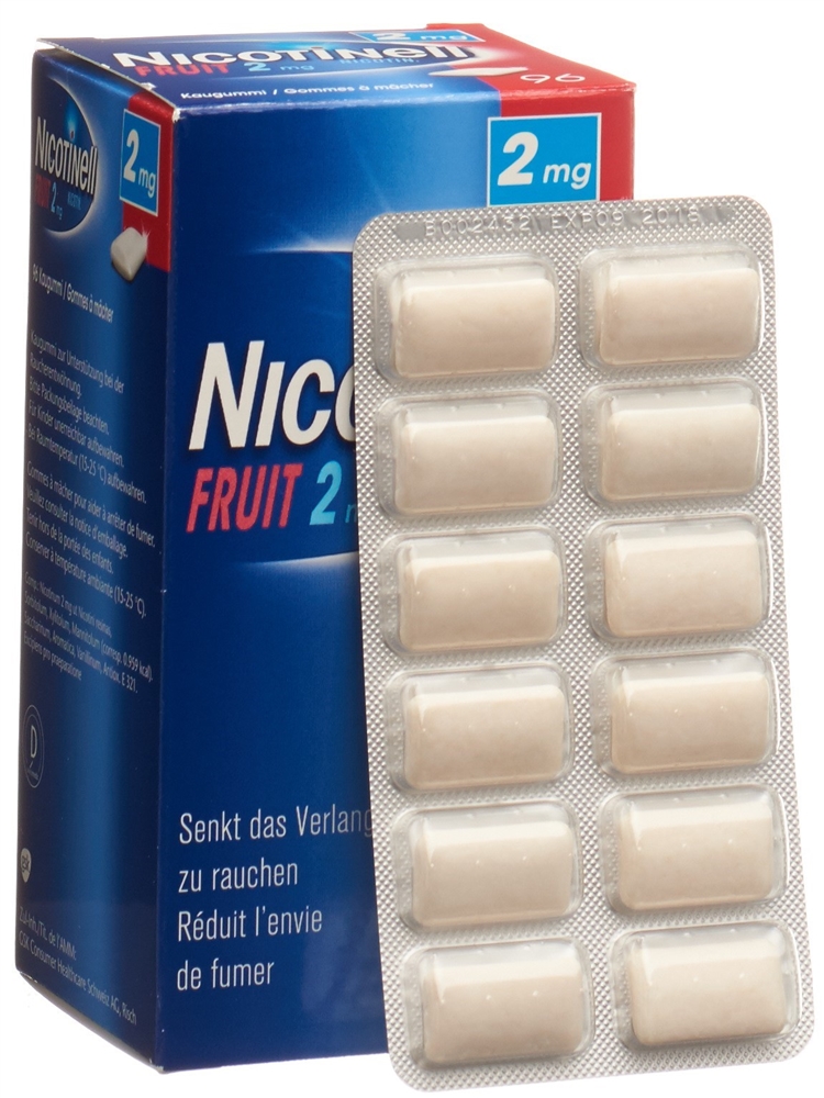 NICOTINELL Gum 2 mg<br>96 Stück, Blister, Wirkstoffhaltiger Kaugummi, fruit