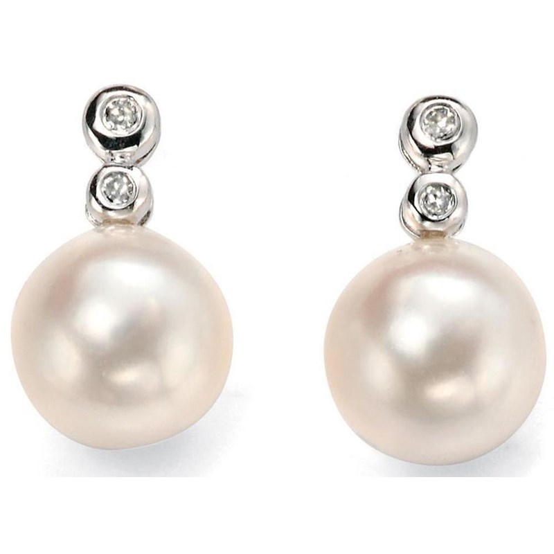 Boucle d'oreille perle et diamant en Or blanc 375/1000