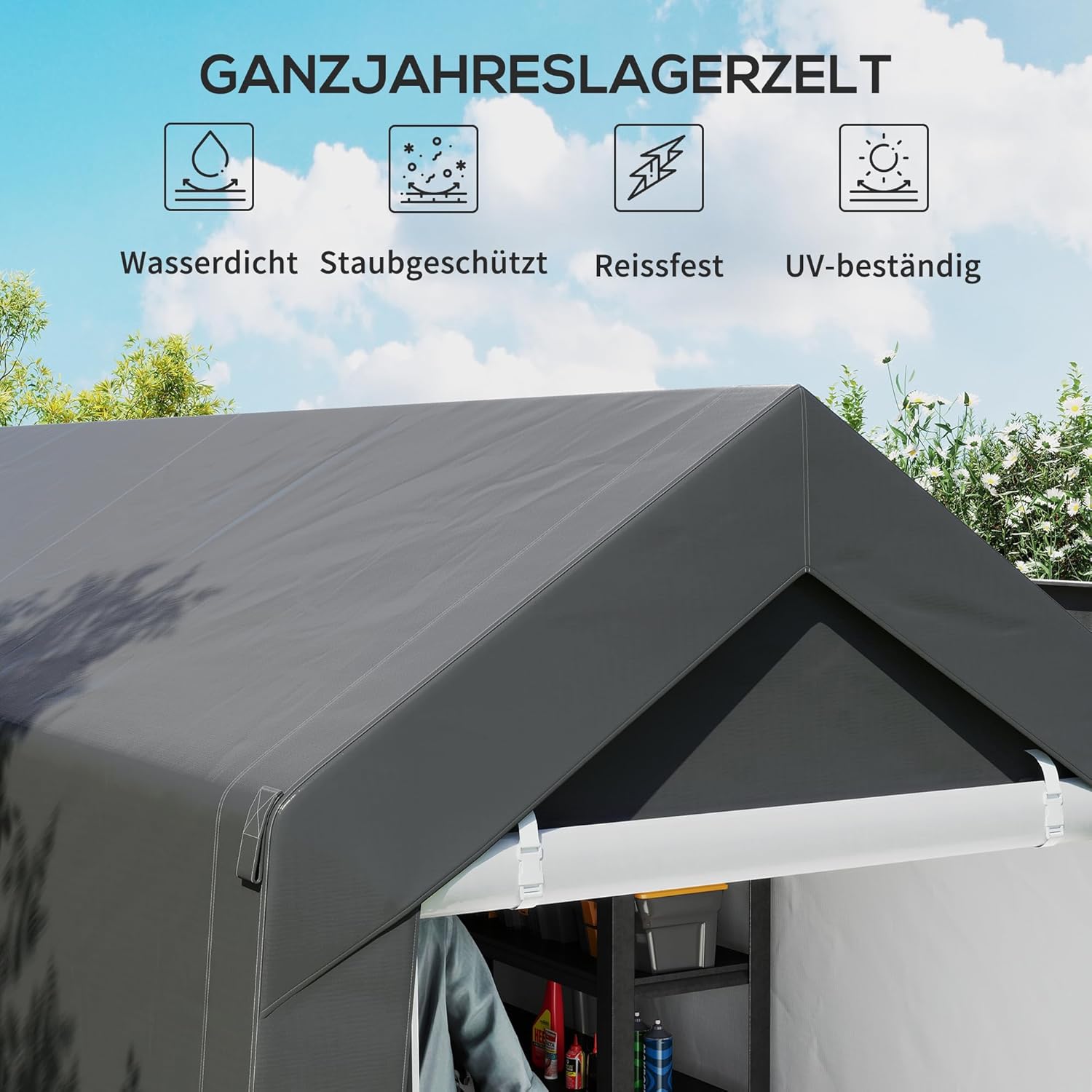 Outsunny Garagenzelt für Fahrräder, wasserdicht Zeltgarage mit Tür, Anti-Staub-Fahrradabdeckung Gerätezelt Foliengerätehaus für Außenbereich, Garten, 210 x 360 x 235 cm, Dunkelgrau