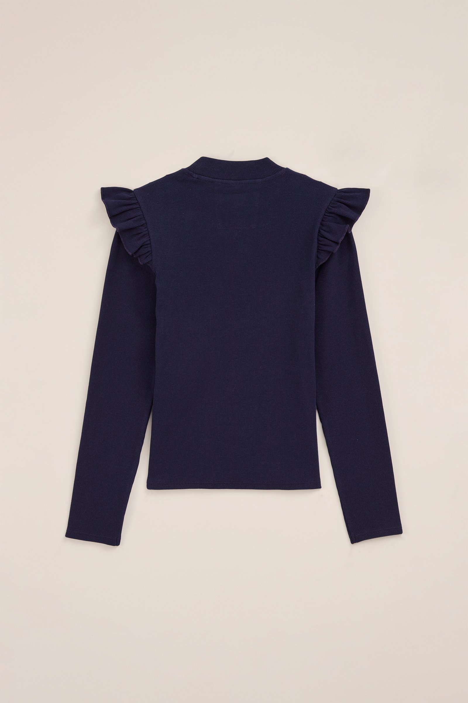 Meisjes geribd T-shirt met ruches WE Fashion Donkerblauw