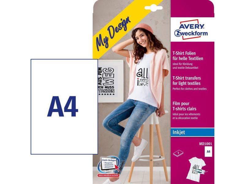 Avery Zweckform Aufbügelfolie Avery Inkjet Wärmeübertragungsfolie bedruckbar