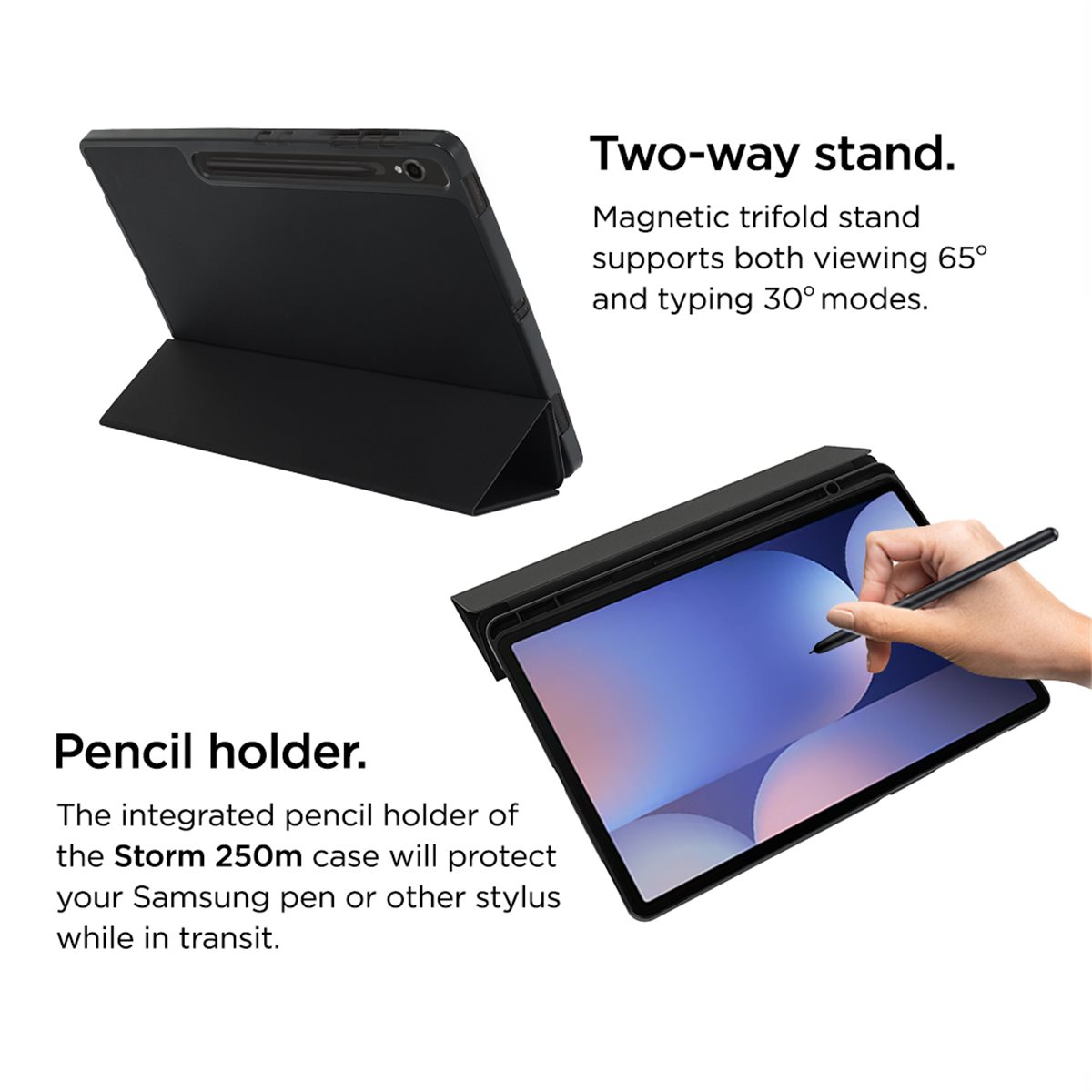 Samsung Galaxy Tab S10 Lite / S10 FE / Tab S9 FE / S9 Smart Cover Hülle Storm 250m Classic S-Pen Halterung (EGSR00261) - Schwarz