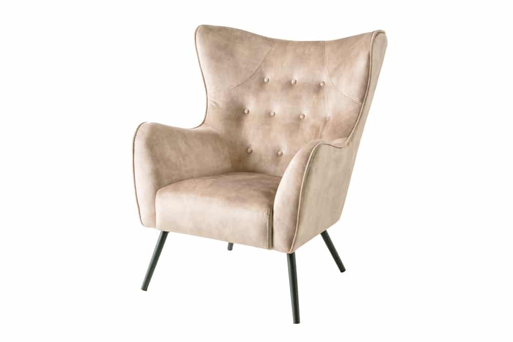 Design XL Sessel AMSTERDAM champagner Samt schwarze Metallbeine Retro Stil