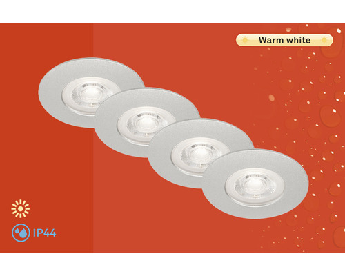 LED inbouwspots set IP44 4,9W 480 lm 3000K chroom/mat Ø 9/6,8 cm 230V 4 stuks