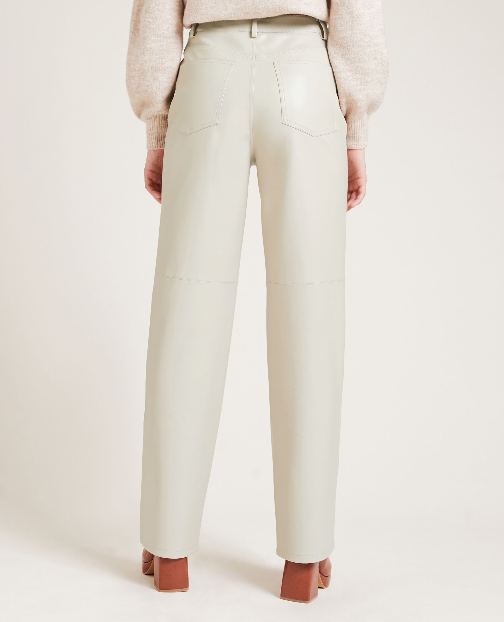Pantalon droit en simili cuir SMALL - Écru