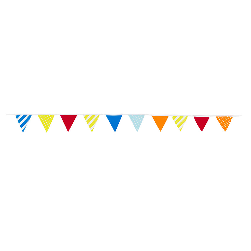Guirlande d'anniversaire à triangles colorés et motifs fantaisie