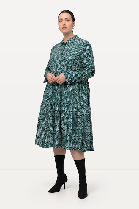 Hemdblusen-Maxikleid, Volantsaum, Hemdkragen, Langarm