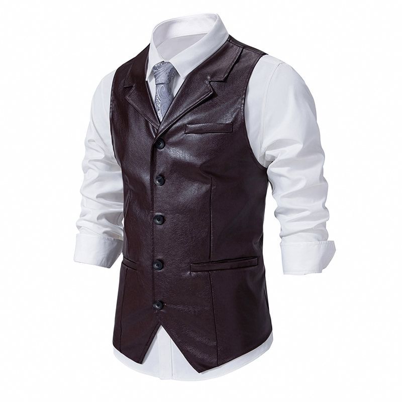YIKES - Mouwloos reverskraag imitatieleren vest