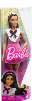 Barbie Fashionista Dukke med Svart Hår & Rutete Kjole