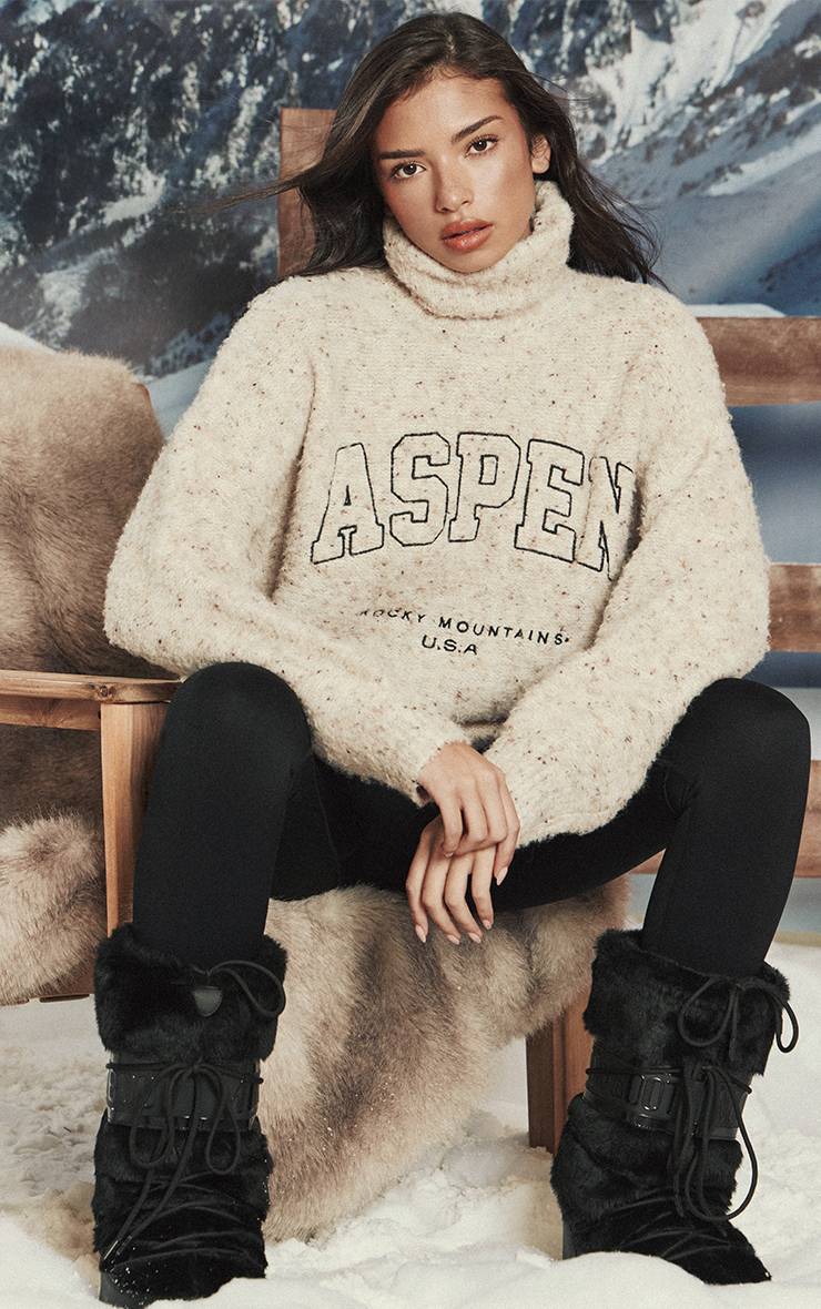 Avoine Synthétiquell En Maille Oversize Chiné Avec Slogan Brodé